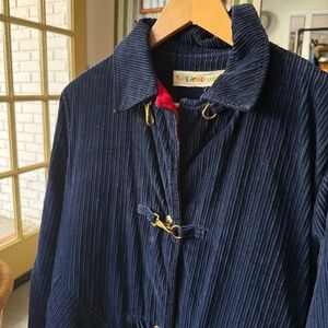 Vintage Navy Corduroy Winter Coat with Gold Hardware